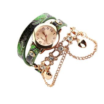 Women Quartz Wristwatch Snake Leather Bracelet Green (Intl)  