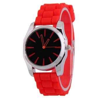 Women Red Silicone Strap Analog Quartz Wrist Watch  