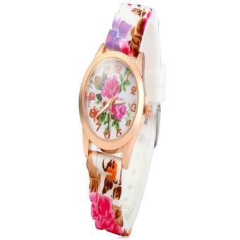 Women Silicone Printed Flower Causal Quartz Wrist Watch  