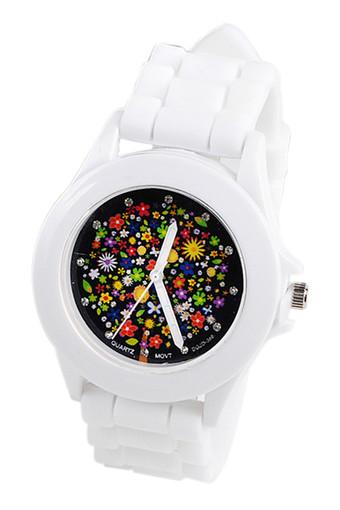 Women Silicone Strap Quartz Movement Sports Wrist Watch White Jam Tangan  