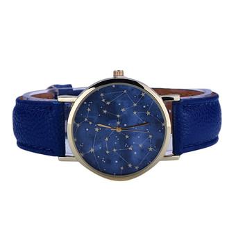 Women Star Pattern Leather Analog Quartz Wrist Watch Blue (Intl)  