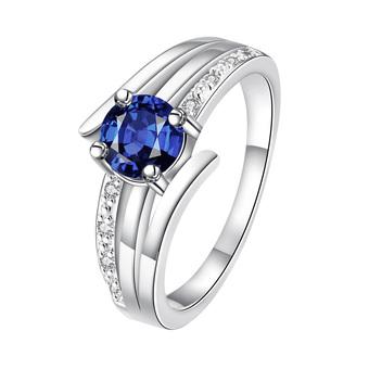 Women Sterling Silver Zircon Ring #8 Blue (Intl)  