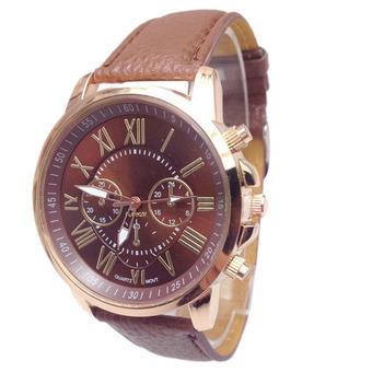 Women Stylish Geneva Numerals Faux Leather Analog Quartz Wrist Watch Brown  