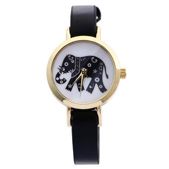 Women Watch Elephant Faux Leather Band Analog Quartz WristWatch (Black)  