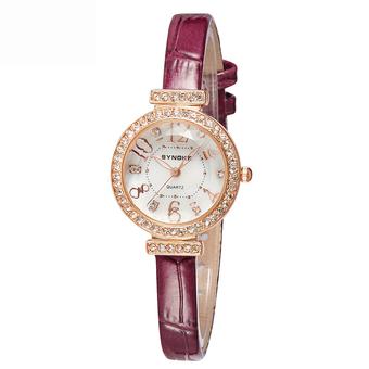 Women Watches Leather Watchband Quartz Watch 5206-Wine red (Intl)  