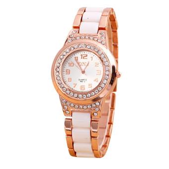 Women White Stainless Steel Crystal Quartz Wrist Watch  