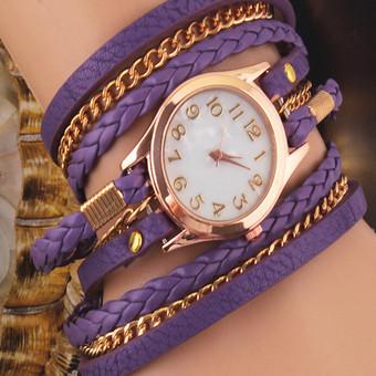 Women Woven Wrap Strap PU Leather Band Bracelet Watch (Intl)  