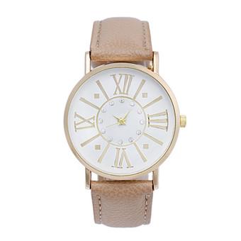 Women's Biege Leather Strap Watch  