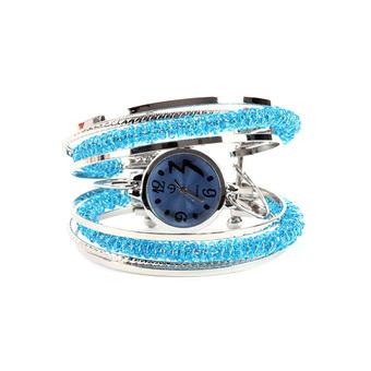 Women's Fashion Crystal Blue Beaded Steel Wire Bracelet Bangle Quartz Wrist Watch  