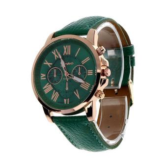 Women's Geneva Roman Numerals Faux Leather Analog Quartz Watch Dark Green  