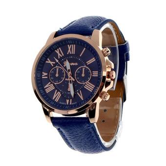 Women"s Geneva Roman Numerals Faux Leather Analog Quartz Watch (Blue)  