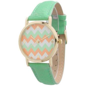 Women's Mint Leather Strap Watch Chevron  