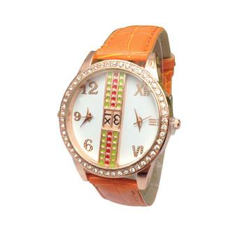 Women's Orange PU Leather Strap Watch  