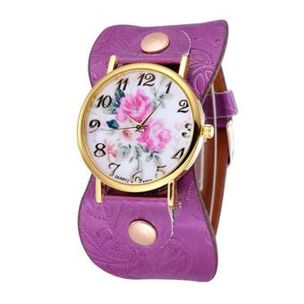 Women's Purple Leather Bracelet Strap Watch  