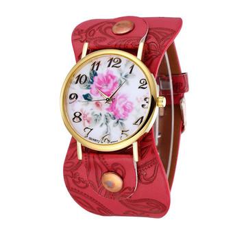 Women's Red Leather Bracelet Strap Watch  