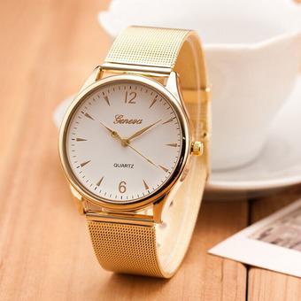 Womens Classic Gold Quartz Stainless Steel Wrist Watch White  