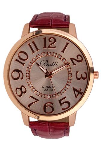 Womens Fashion Numerals Golden Dial Leather Analog Quartz Watch Red Jam Tangan  