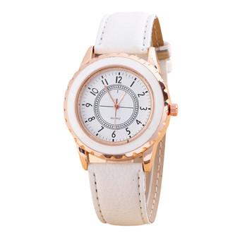 Womens Faux Leather Band Strap Analog Quartz Wrist Watch White  