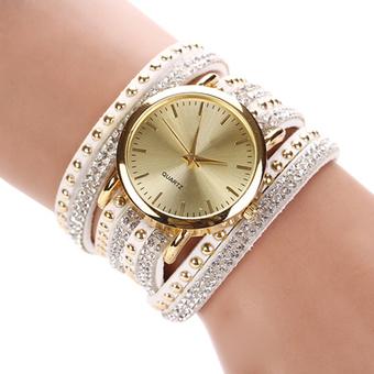 Womens Vogue Geneva Faux Suede Rivets Rhinestone Multi-Wrap Wrist Watch White HPX (Intl)  