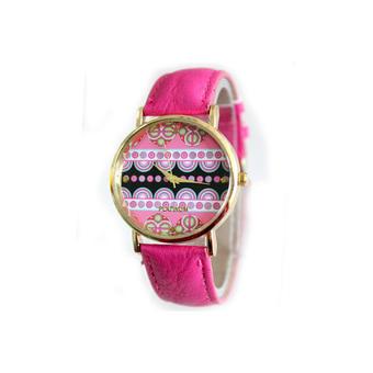 Womens Wrist Watches National Wind Female Retro Faux Leather Band Quartz Rose  