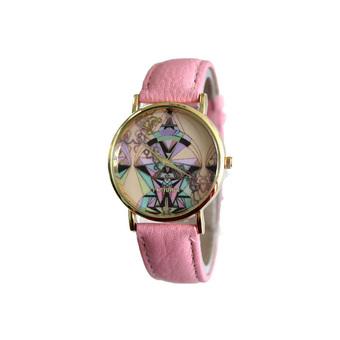 Womens Wrist Watches National Wind Female Retro Faux Leather Band Quartz Pink  