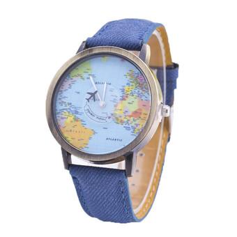 World Map Watch By Plane Watches Women Men Denim Fabric Watch Quartz Relojes Mujer Relogio Feminino Gift- Intl  