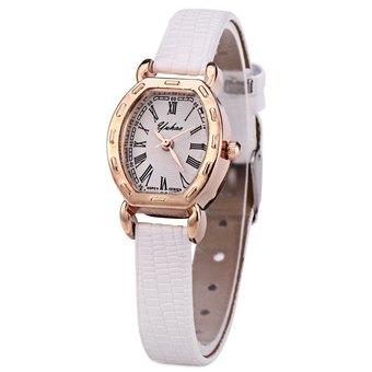 YUHAO Women Quartz Watch Leather Band Barrel Shape Dial (White) - Intl  