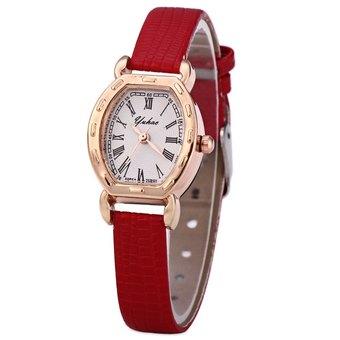 YUHAO Women Quartz Watch Leather Band Barrel Shape Dial (Red) - Intl  