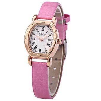 YUHAO Women Quartz Watch Leather Band Barrel Shape Dial (Pink) - Intl  