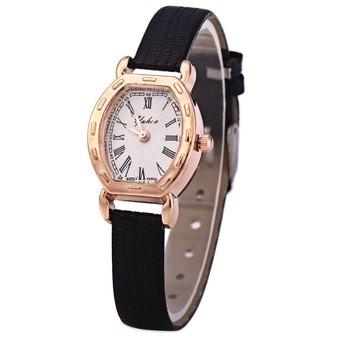 YUHAO Women Quartz Watch Leather Band Barrel Shape Dial (Black) - Intl  