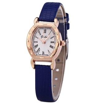 YUHAO Women Quartz Watch Leather Band Barrel Shape Dial (Blue) - Intl  