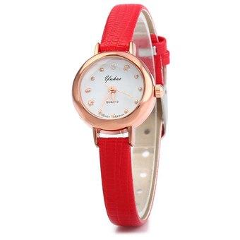 YUHAO Women Quartz Watch Slim Leather Band Bead Scales (Red) - Intl  