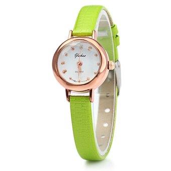 YUHAO Women Quartz Watch Slim Leather Band Bead Scales (Green) - Intl  