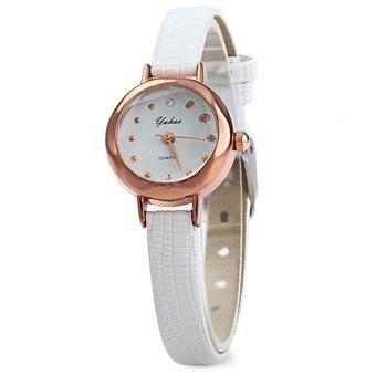 YUHAO Women Quartz Watch Slim Leather Band Bead Scales (White) - Intl  