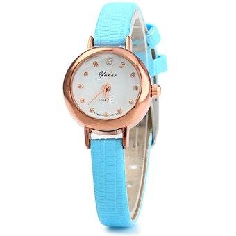 YUHAO Women Quartz Watch Slim Leather Band Bead Scales (Blue) - Intl  