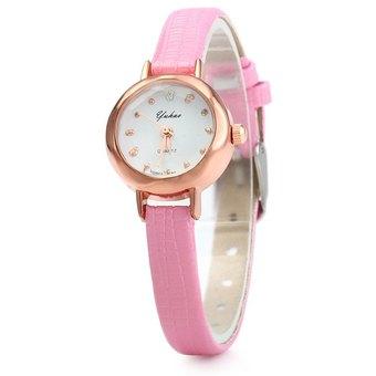 YUHAO Women Quartz Watch Slim Leather Band Bead Scales (Pink) - Intl  