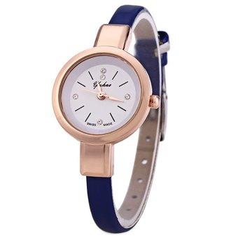 YUHAO Women Quartz Watch Slim Leather Band Round Dial (Blue) - Intl  