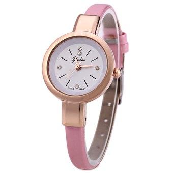 YUHAO Women Quartz Watch Slim Leather Band Round Dial (Pink) - Intl  