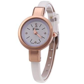 YUHAO Women Quartz Watch Slim Leather Band Round Dial (White) - Intl  