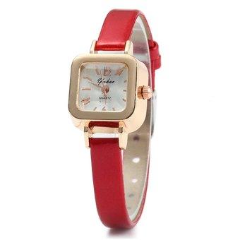 YUHAO Women Quartz Watch Slim Leather Band Square Dial (Red) - Intl  