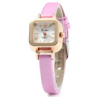 YUHAO Women Quartz Watch Slim Leather Band Square Dial (Pink) - Intl  