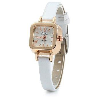 YUHAO Women Quartz Watch Slim Leather Band Square Dial (White) - Intl  