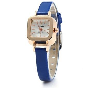 YUHAO Women Quartz Watch Slim Leather Band Square Dial (Blue) - Intl  