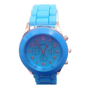 Yazilind Fashion Unisex Geneva Silicone Jelly Gel Quartz Analog Sports Light blue Wrist Watch  