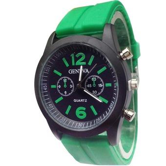 Yazilind Unisex Geneva Silicone Quartz Analog Jelly Soft Sport Light Green Wrist Watch  