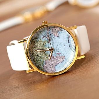 Yidabo World Map Globe Fashion Leather Alloy Womens Analog Quartz watches (White) - Intl  