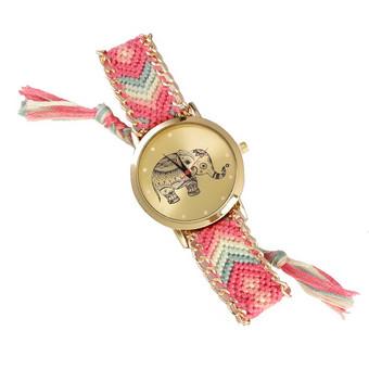 Yika 11 Kinds Colors Watch Brand New Fashion Elephant Pattern Watch Handmade Braided Watch Strap Watch (Rose Red) (Intl)  