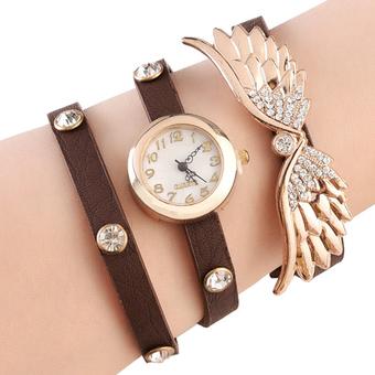 Yika Fashion Angel Wings Rhinestone-studded Leather Ladies Quartz Watches (Deep Brown) (Intl)  