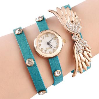 Yika Fashion Angel Wings Rhinestone-studded Leather Ladies Quartz Watches (Light Green) (Intl)  