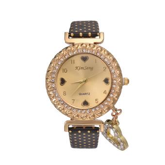 Yika Fashion Gold love Pendant Ladies Watch With Stainless Steel Quartz Wrist Watch (Blue) (Intl)  